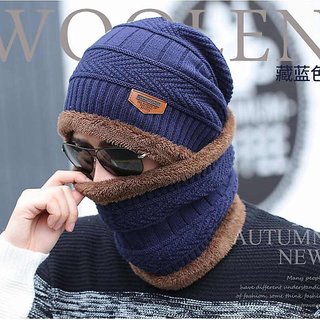 Winters Cap & Muffler for Men & Women(Navy Blue)