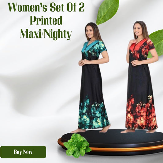 Womens Set Printed Satin Maxi Nighty 299