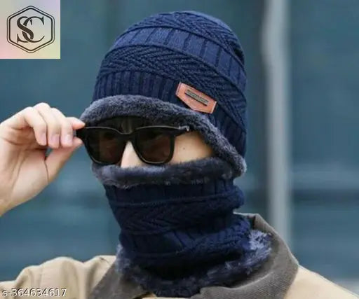 Winters Cap & Muffler for Men & Women(Navy Blue)