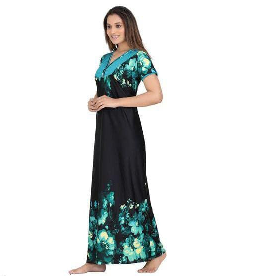 Womens Set Printed Satin Maxi Nighty 299