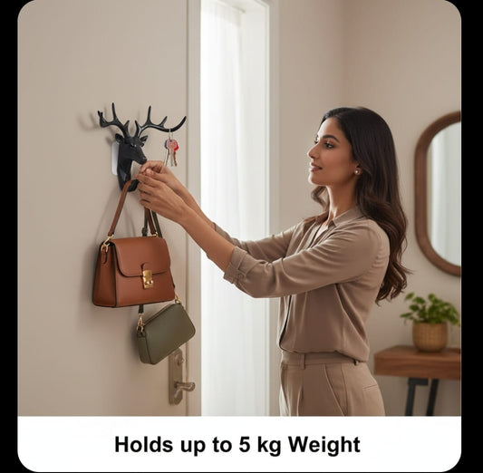Decorative Deer Head Adhesive Wall Hook Hanger