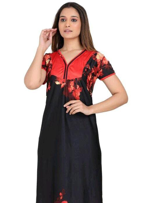 Womens Set Printed Satin Maxi Nighty 299