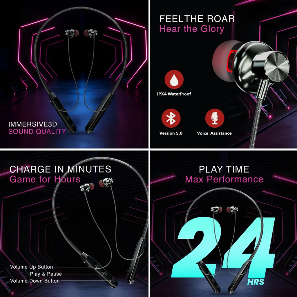 🎧 Wireless Bluetooth Neckband – ⚡ Type-C Fast Charging | 🎵 Deep Bass | 🎤 HD Mic | 💦 IPX4 Waterproof 🔋