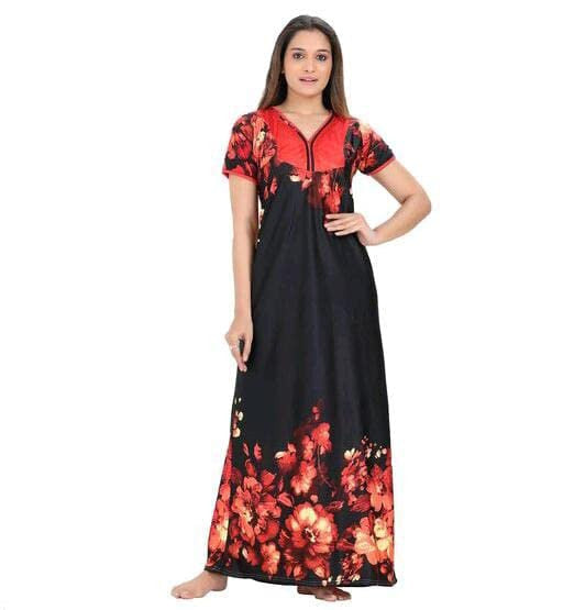 Womens Set Printed Satin Maxi Nighty 299
