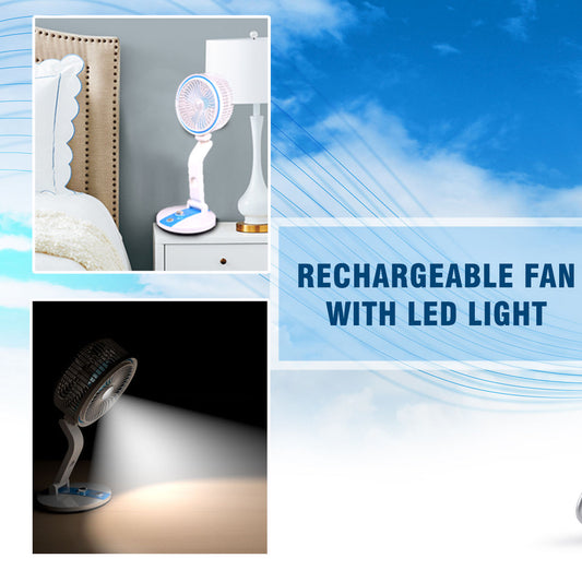 Portable Fan LED Light USB Rechargeable Folding