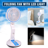 Portable Fan LED Light USB Rechargeable Folding