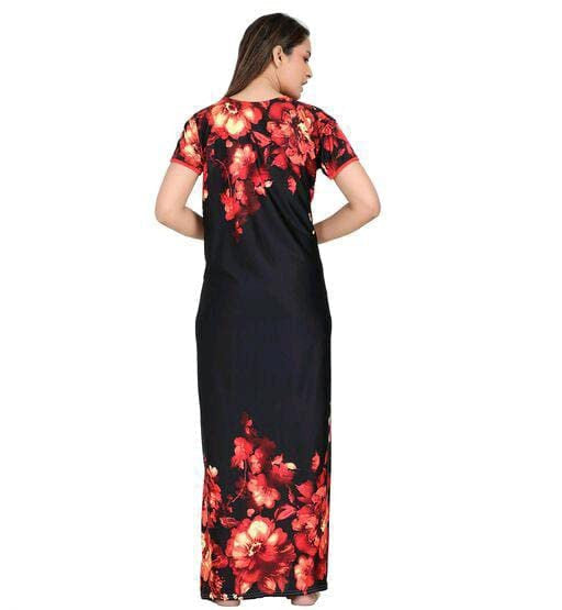 Womens Set Printed Satin Maxi Nighty 299