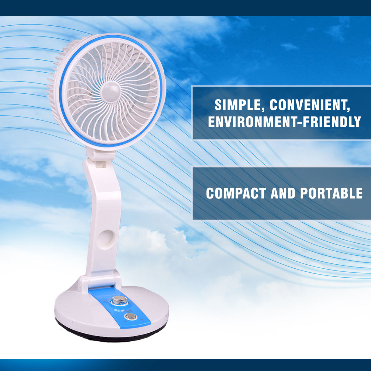 Portable Fan LED Light USB Rechargeable Folding