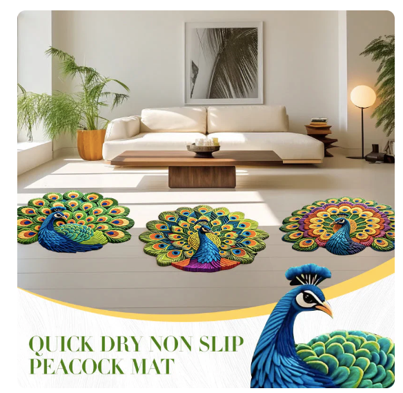 Royal Peacock Design Floor Mat Elegant Home