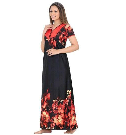 Womens Set Printed Satin Maxi Nighty 299