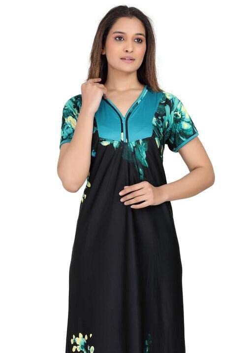 Womens Set Printed Satin Maxi Nighty 299