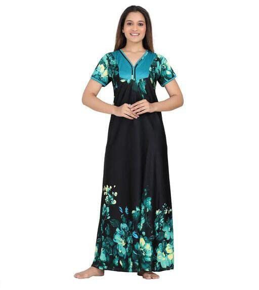 Womens Set Printed Satin Maxi Nighty 299