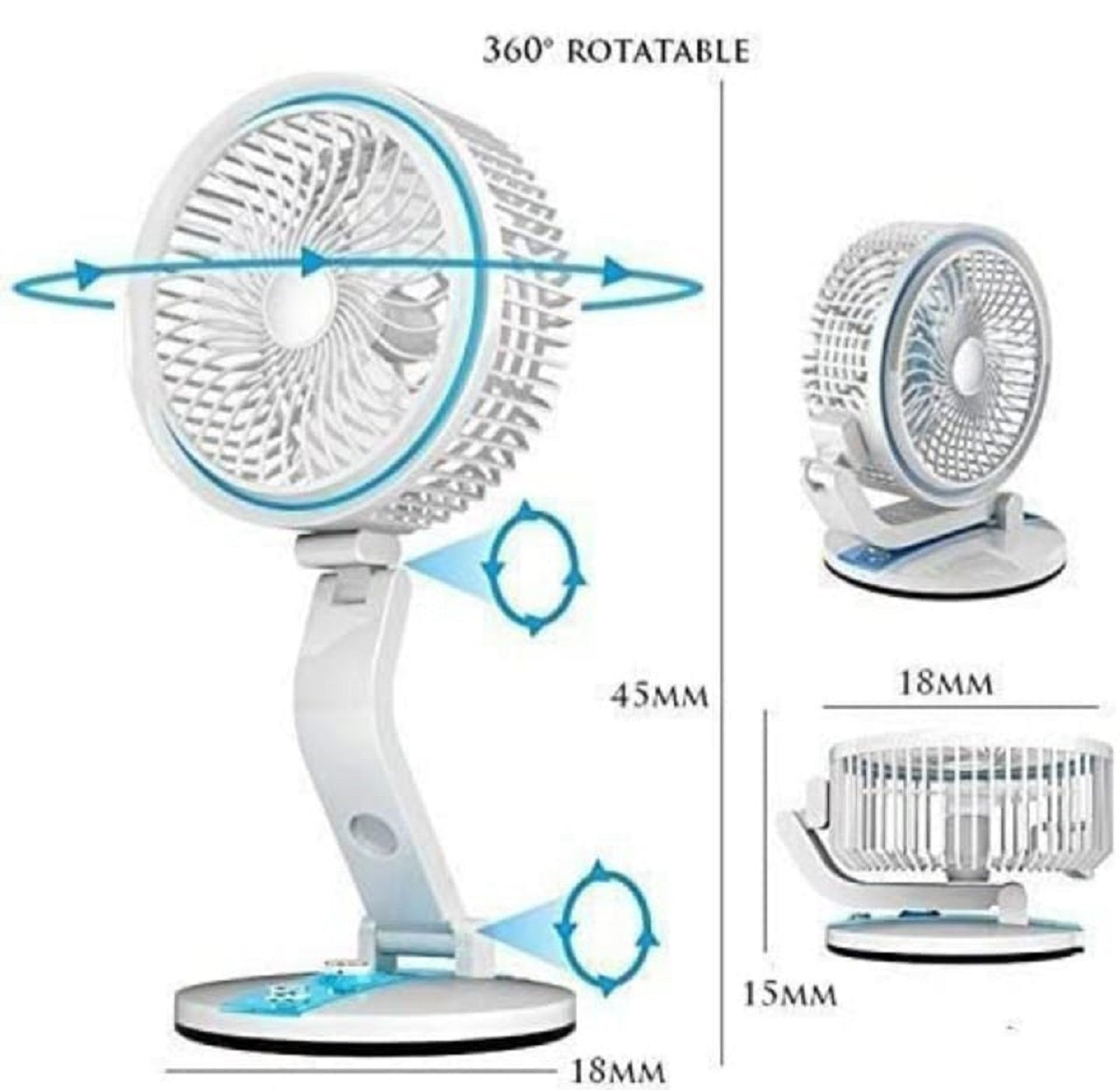 Portable Fan LED Light USB Rechargeable Folding