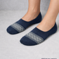 Close-up of Gogear Premium Unisex No-Show Socks in navy blue, featuring a stylish pattern and breathable cotton material