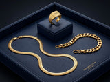 Men's luxury gold trio jewellery set with chain bracelet and ring
