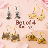 Set of 4 trendy animal charm dangle earrings