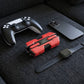 CTRL8 K8 true wireless earbuds in red paired with gaming controller, smartwatch, and smartphone on a sofa