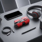 CTRL8 K8 true wireless earbuds in red displayed alongside headphones, smartphone, speaker, and desk accessories